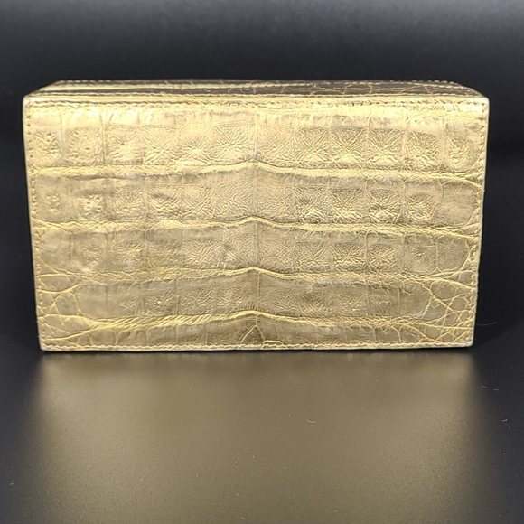 Nancy Gonzalez Handbags - Nancy Gonzalez Small Metallic Gold Croc Box Clutch